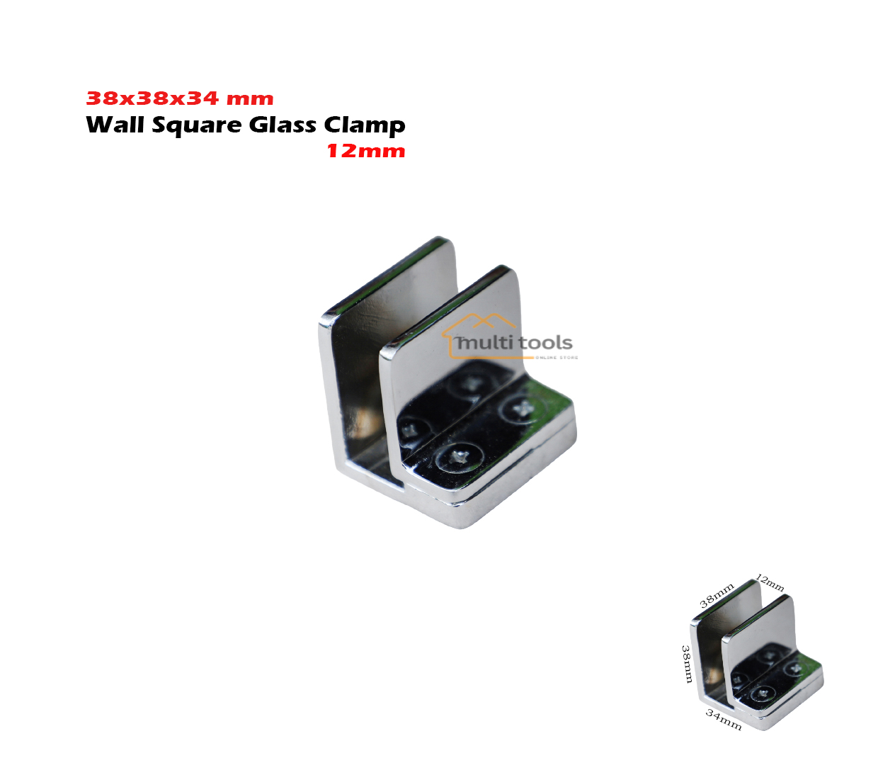 12Mm Wall Square Glass Clamp (38X38X34Mm)